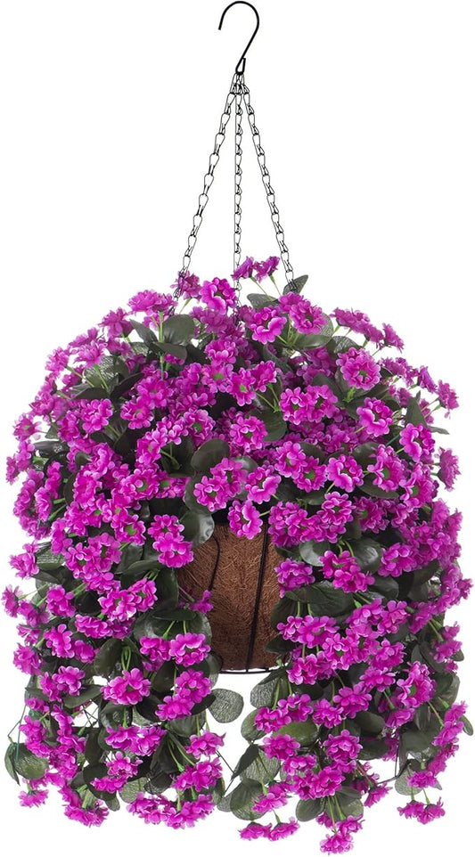 Hanging Baskets Artificial Flowers for Outdoor Interior Decor, Artificial Daisies Flowers Shrubs Plants with Baskets for Home Porch Garden Patio Patio Spring Summer Decor(Violet)