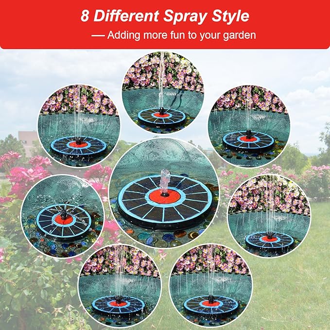 Solar Fountain with Red Flower - Attract Birds - Upgrade 3.5W Solar Bird Bath Fountains, Solar Powered Water Feature Fountain Pump with 7 Nozzles for Hummingbirds, Garden, Pool, and Pond