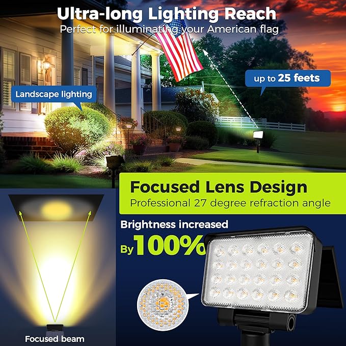 Solar Spot Lights Outdoor Waterproof for Flag, Tree, House, Garden, Yard, Landscape Spotlights for Accent Uplighting Halloween Christmas Decorations-8 Pack