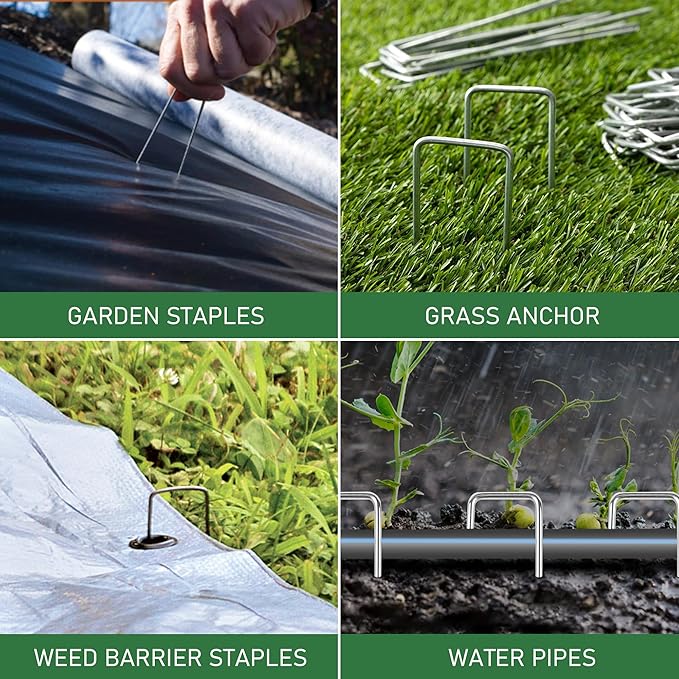 500 Pack Landscape Staples 6 Inches 11 Gauge Stakes, Galvanized Garden Stakes U-Shaped Pins and Landscaping Staples for Sod Anchoring Landscape Fabric Irrigation Tubing