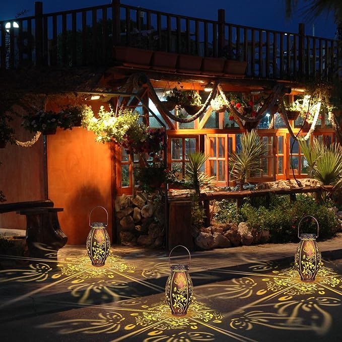 pearlstar 2 Pack Butterfly Solar Lantern Hanging Light Outdoor Waterproof Decorative Metal Solar Lamp for Table Garden Yard Patio Balcony Pathway,Copper,Birthday Gifts for Women Mom Men,Butterfly