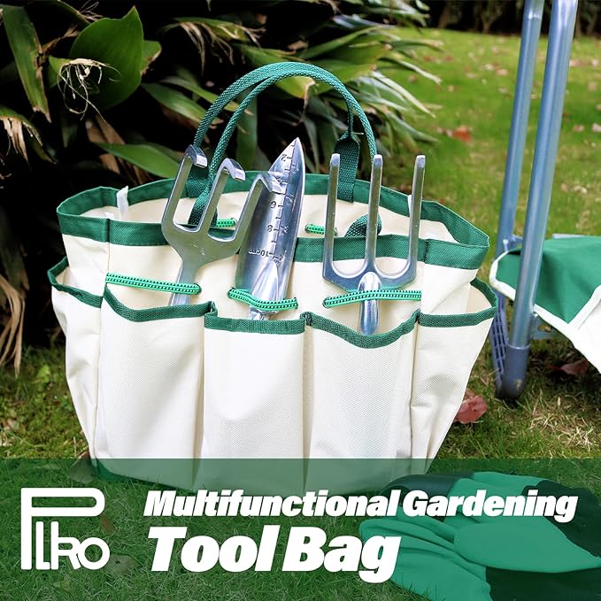 PLKO Multifunctional Garden Kneeler and seat Heavy Duty,Foldable Garden Bench for Kneeling and Sitting with Soft EVA Kneeling Pad and Large Tool Bag for Gardening Lovers