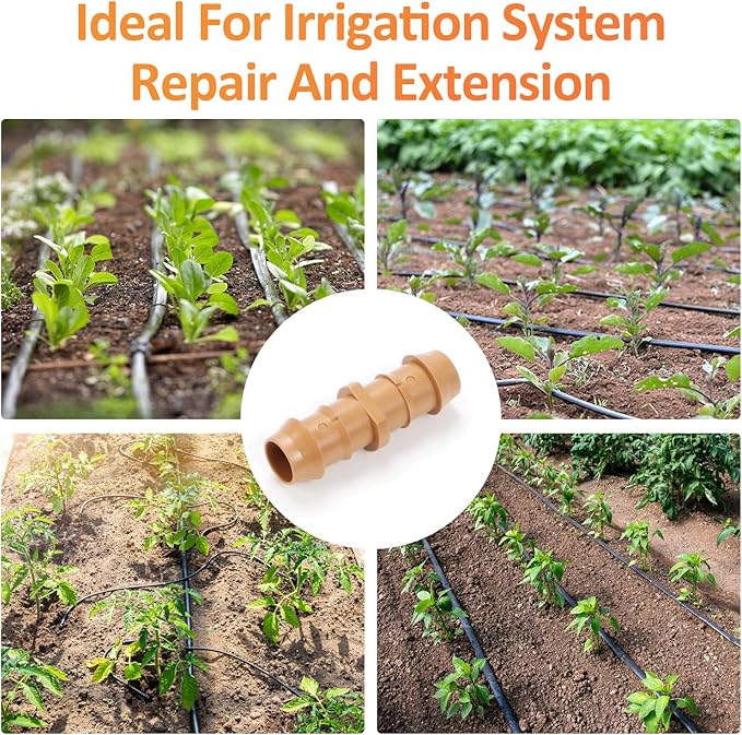 25 Pieces Drip Irrigation Coupling Fittings, 1/2'' Drip Line Barbed Coupler Connectors for 5/8", 1/2", .700" Drip Tubing for Garden Drip Sprinkler Systems
