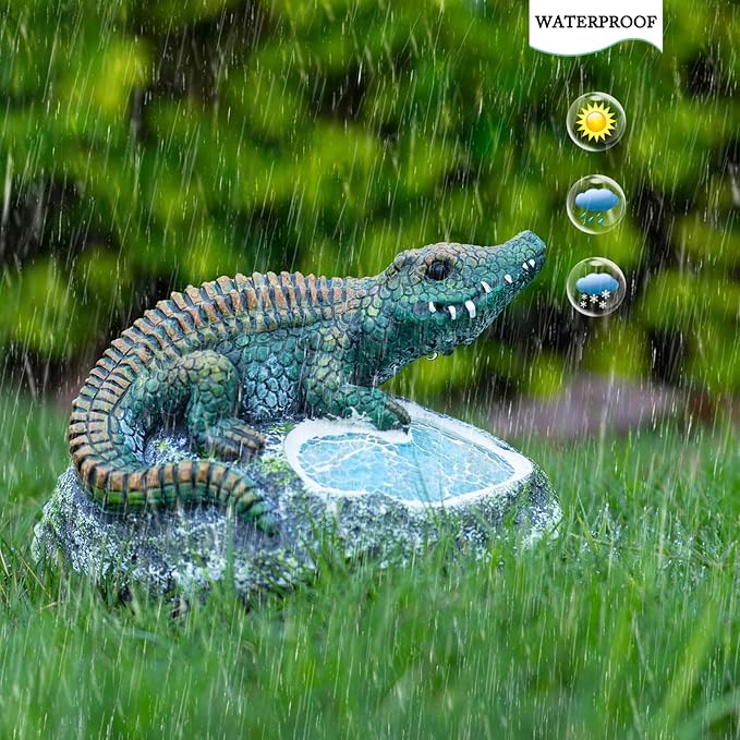 Garden Statue Crocodile,Solar Crocodile Decor for Outdoor,Resin Crocodiles Figurine with Solar Light for Patio,Balcony,Yard,Lawn Ornament,Perfect Garden Gift