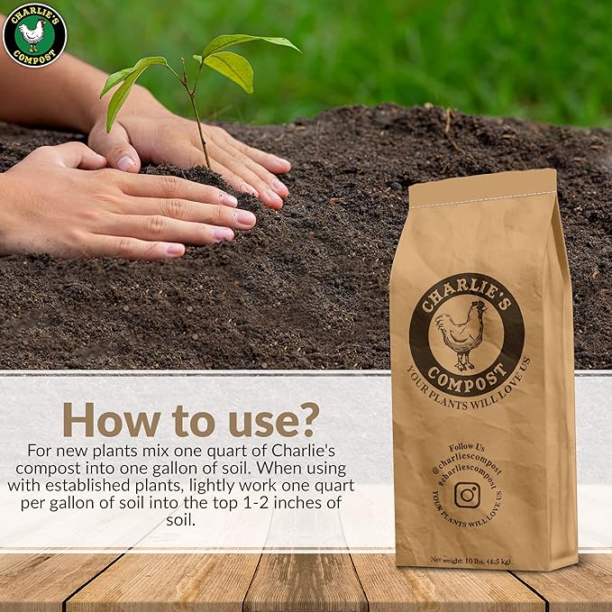 Charlie's Compost - Organic Fertilizer for Home Gardens, Raised Beds, Containers, Natural Soil Amendment with Biochar 10lb