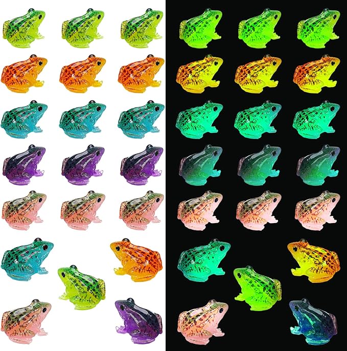 Barydat 40 Pcs Miniature Frog Figurines Luminous Mini Resin Frog Figures Model Garden Decor DIY Terrarium Craft Ornament Accessories for Moss Landscape Decoration (0.98 x 0.98 Inch)