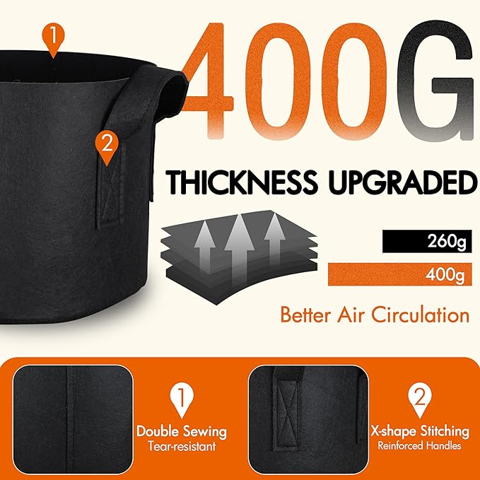 Gardzen 2-Pack 40 Gallon Grow Bags, Aeration Fabric Pots with Handles, Pot for Plants