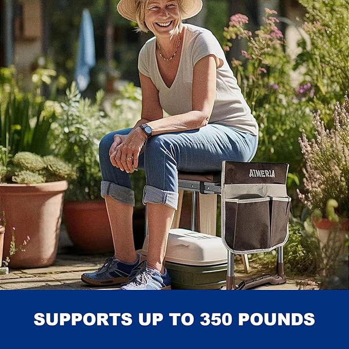 K5 Foldable Garden Kneeler Seat Heavy Duty (Detachable Cloud Kneeler Pad) Garden Stool - 2 Large Capacity Garden Tool Bags with Pockets - Portable Garden Bench for Indoor and Outdoor