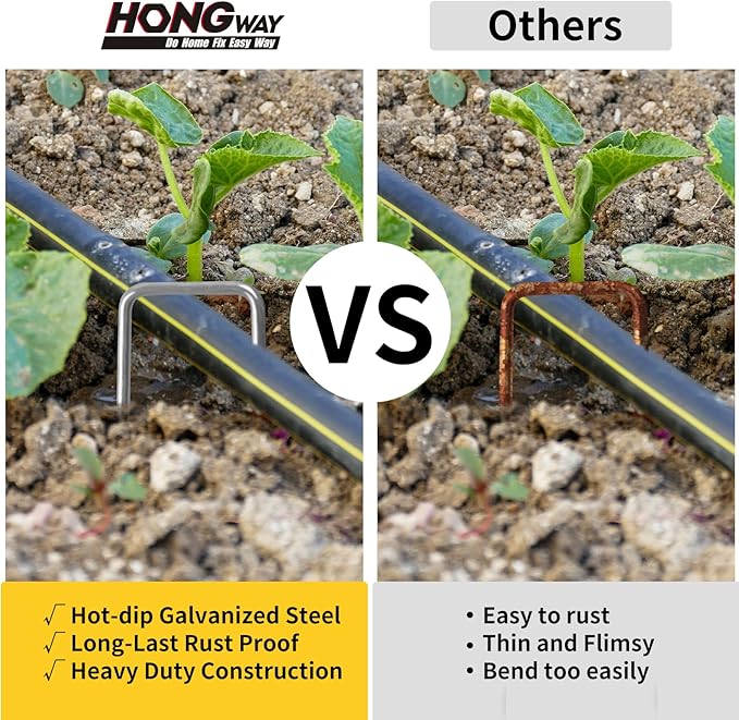 HongWay 100 Pack 6 Inch Landscape Staples Garden Stakes, Garden Staples 11 Gauge Galvanized U-Shaped Pins, Ground Fence Stakes Yard Lawn Staples for Securing Landscaping Fabric Irrigation Tubing