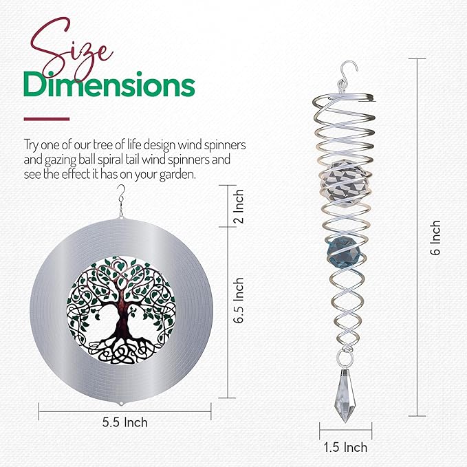 ISEO Tree of Life Wind Spinner Outdoor and Gazing Ball Set, Metal Yard and Garden Decoration, Weather-Resistant Wind Spinners for Outdoor, 6.5" Cool Garden Décor, Perfect Wind Spinner Gift