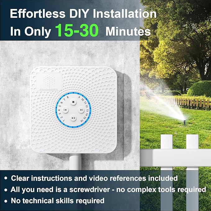ImoLaza Smart Sprinkler Controller Evapotranspiration Master: 16 Zones WiFi Irrigation Controller with Automated Watering and App Control, Save Water Through Rain, Freeze, Wind and Saturation Skip