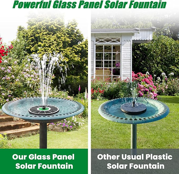 Solar Fountain for Bird Bath Glass - No Battery, 3.5W Solar Bird Bath Fountains Green Flower with 4 Fixed Rods & 7 Nozzles, Solar Powered Water Fountain for Bird Bath,Pond,Pool,Outdoor,Garden