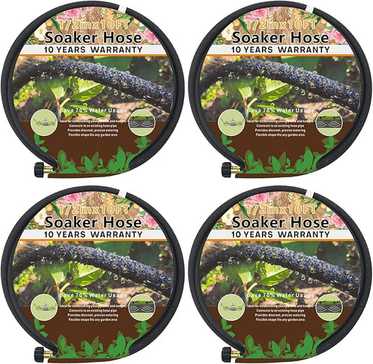4-Pack Soaker Hose for Garden 10 Ft, Short Soaker Hoses 40 Ft, Rubber Garden Hose for Watering, Heavy Duty Drip Irrigation Hoses System (10 feet 4-Pack)