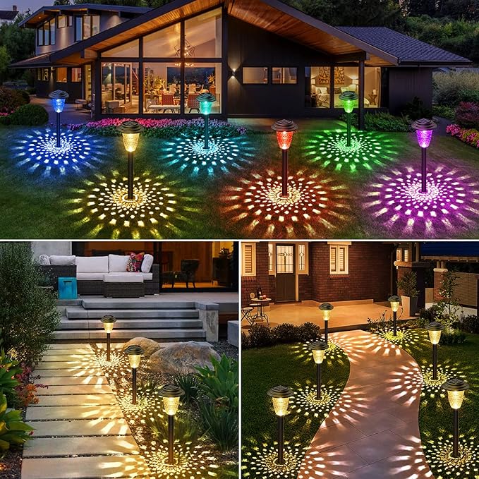 Solar Pathway Lights, 8 Pack Bright Color Changing/Warm White Solar Lights Outdoor Waterproof Solar Garden Lights, Outdoor Lights Solar Powered Landscape Path Lights for Yard, Walkway, Lawn