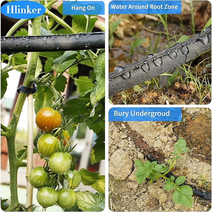 Flat Soaker Hose 15 30 FT for Garden Beds, 30Ft 1/2" Linkable Consistent Drip Irrigation Hose Save 80% Water, Leakproof Heavy Duty Double Layer Sprinkler Hose