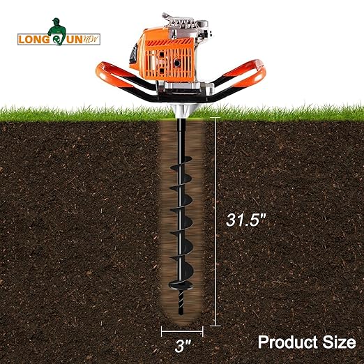 Heavy-Duty Earth Auger Drill Bit - 3" x 31.5" Post Hole Digger with Tungsten Carbide Tip for Fence, Tree Planting, Gardening & DIY Projects - Fits Most Common Auger Powerheads