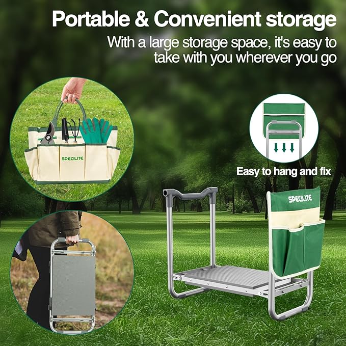 Garden Kneeler and Seat, Heavy Duty Foldable Gardener Stool with 2 Tool Pouches, Anti-Knee and Back Pain, Gardening Gifts for Women, Men Seniors