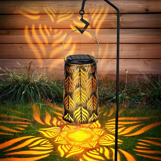 Palm Leaves Outdoor Solar Lantern w/2 Color Temperatures, Waterproof Solar Lights, Hanging Yard Lights Decor for Garden Patio Wedding Party, Grandma Mothers Day Gift for Mom Women Wife Friends