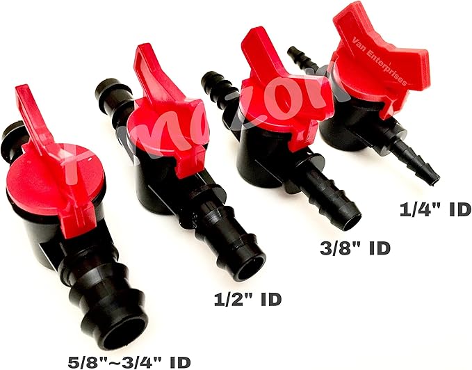 2PK of 1/2" ID Ball Valve Hose Barb Connectors for Drip Irrigation Hoses and Aquariums [Various
