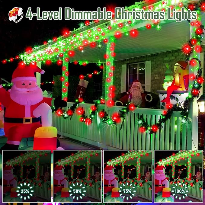 Heceltt 1600 LED 630 FT String Lights Outdoor, 8 Modes Christmas Lights Plug in, Waterproof Led String Lights with Timer and Memory for Christmas Home Party Tree Decorations (Red and Green)