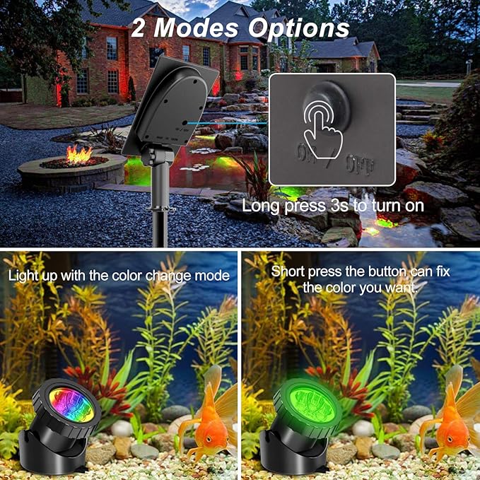 T-SUN Solar Pond Lights, 5 Headlamp RGB LED Spotlights Color Changing Submersible Fountain Lights, Underwater Solar Fish Tank Light Adjustable Lighting Angle for Garden Fountain, Pond, Pool Decoration
