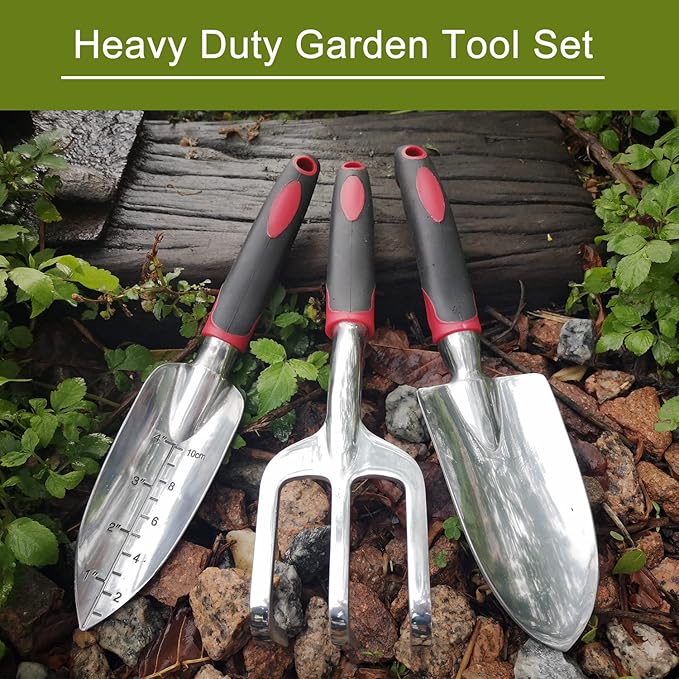 FANHAO Garden Tool Set, 3 Piece Heavy Duty Garden Trowels Cast-Aluminum Garden Hand Shovels with Non-Slip Rubber Grip, Idea for Transplanting, Weeding, Digging and Planting