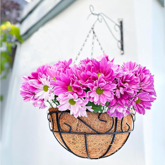 LaLaGreen Hanging Planter for Outdoor Plants (4 Pack, 16 Inch) Hanging Baskets with Coco Liner, Metal Wire Flower Basket Pots with Hook Hanger Balcony Porch Farmhouse Country Style Garden Decor