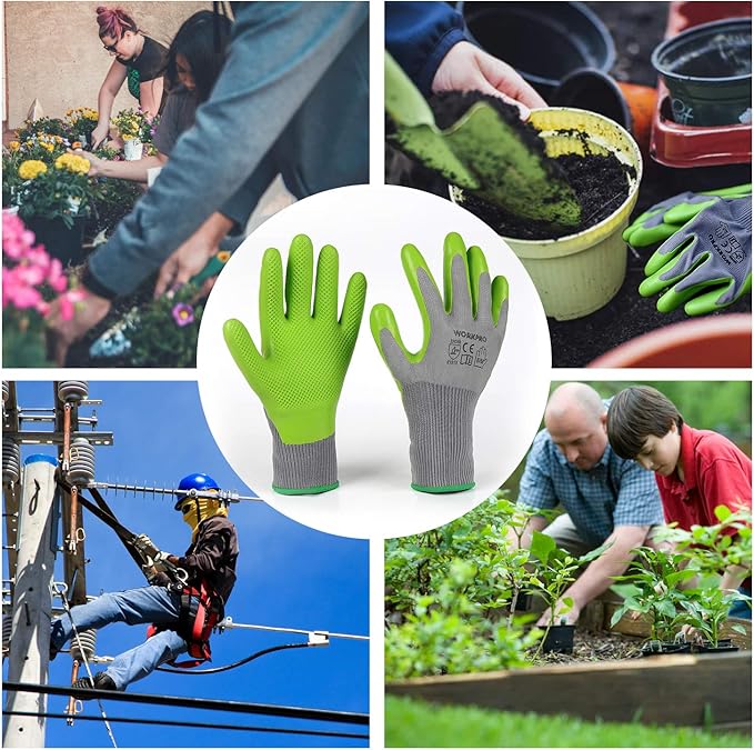 WORKPRO 6 Pairs Garden Gloves, Work Glove with Eco Latex Palm Coated, Working Gloves for Weeding, Digging, Raking and Pruning(M)