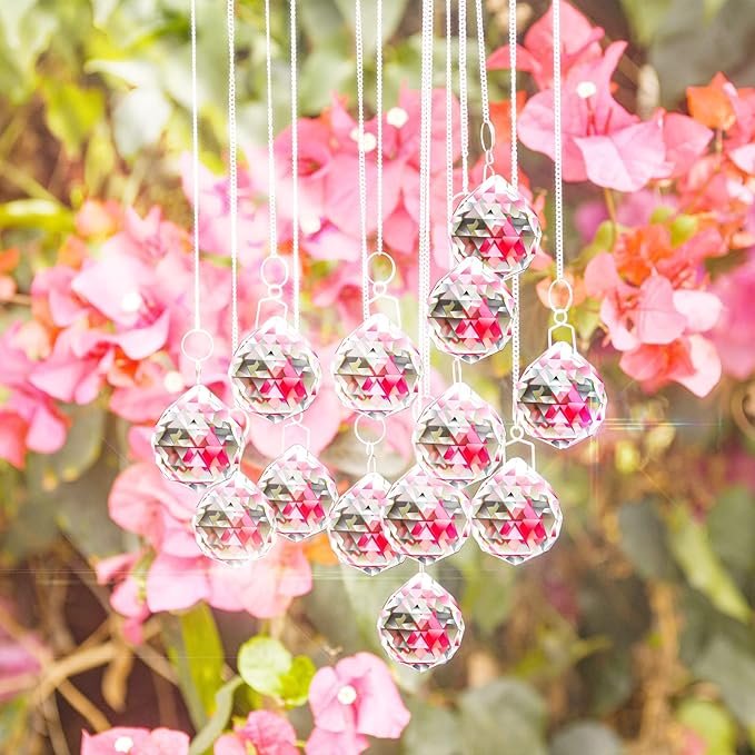 MerryNine 6 Pcs Clear Crystal Ball Prism Sun Shine Catcher Rainbow Pendants Maker, Hanging Crystals Prisms for Windows, for Feng Shui (30mm/40mm/50mm 6Pack)