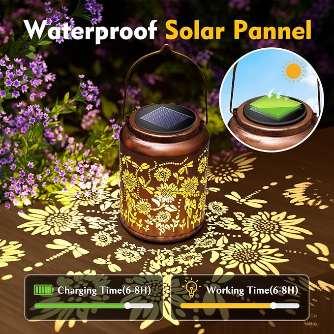 Hyrion Sunflower Solar Lanterns Outdoor Waterproof Metal Hanging Lights, Garden Decor Gifts for Women, Mom, Grandma Solar Decorations for Yard, Patio, Backyard, Porch, Lawn, Walkway, Tabletop