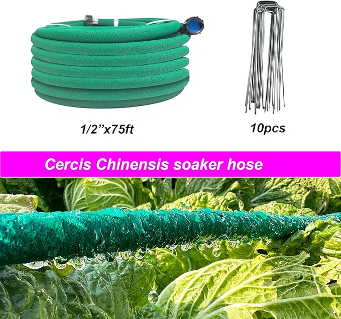 Soaker Hose 1/2inchx 75ft,Green Rubber Hose Water Saving up to 70%,Durable Flexible Soaker Hose that irrigation for Patio Lawn,Trees,Vegetables and Flowers. …