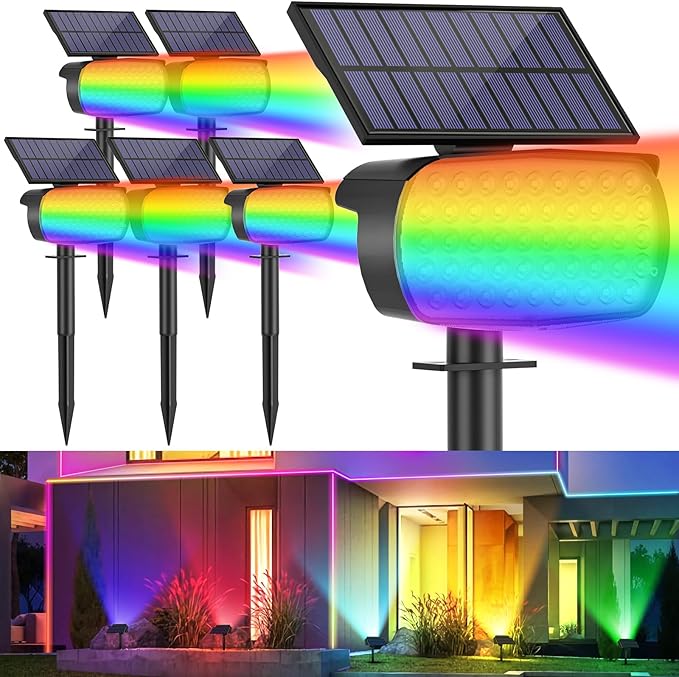 Solar Color Changing Spot Lights Outdoor, IP65 Waterproof Christmas Lights, Multicolor Landscape Spotlights, Large Panel Powered Yard Garden Pathway Light 6 Pack