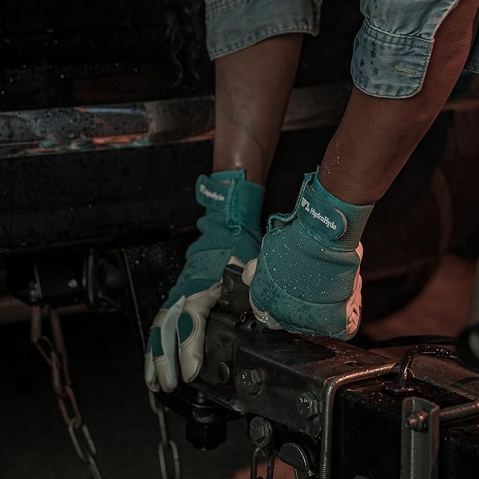 Wells Lamont Women's Hybrid Work/Gardening Gloves | Water-Resistant HydraHyde Leather | Small (3204S), Aqua