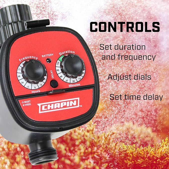 Chapin 41001 Single Zone Water Timer With Water Resistant Construction, Numerous options for Frequency of Watering/Duration of Watering Settings and up to 116 PSI, Red/Black