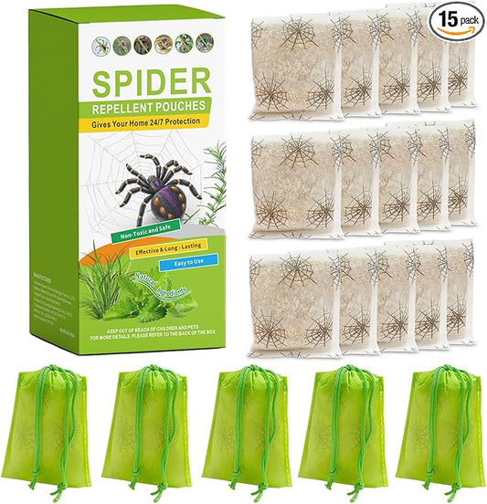 15 Pack Natural Spider Repellent Indoor Use Made with Plant-Based Ingredients, Powerful Spider Repellent Pouches for House Garage to Get Rid of Spiders Outdoor Indoor, Easy to Use, Safe & Non-Toxic