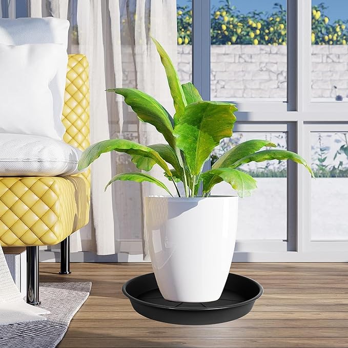 2 Pack of Plant Saucer Tray 14 inch, Heavy Duty Plastic Pot Plant Drip Trays Saucers for for Indoors Outdoor, Plant Water Tray for Planters 13-14" (14", Black)