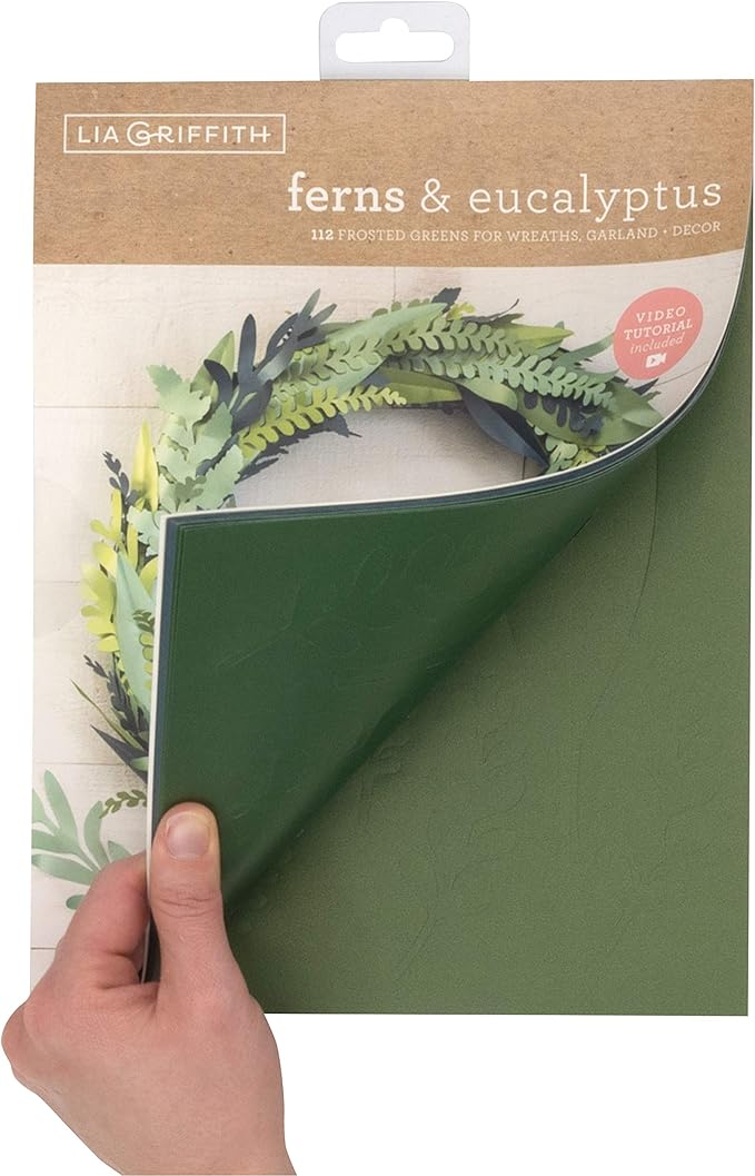 Lia Griffith Frosted Paper Greens Ferns & Eucalyptus, 8.5" x 11", Assorted Colors 24 Pages