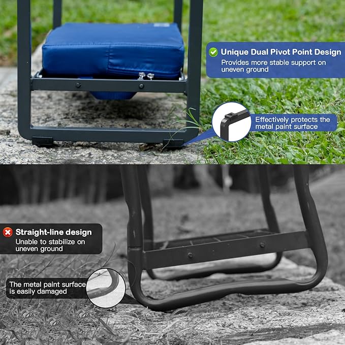 Foldable Garden Kneeler and Seat - 350 Lbs Heavy Duty Gardening Stool with Large Tool Bag, Thicker Wider Softer Kneeling Pad, Portable Garden Bench Gardening Gifts for Women, Seniors - Blue