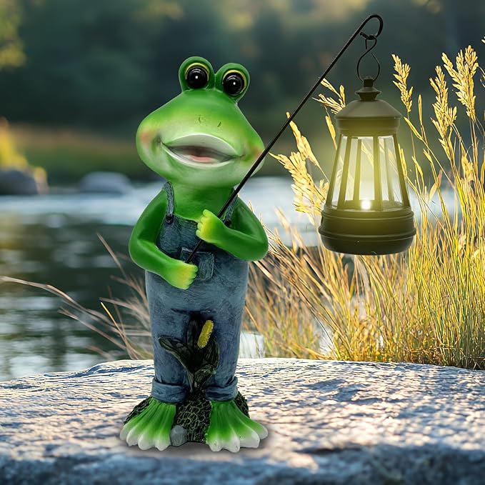 Solar Lantern Garden Statues Decor, Outdoor Frog Figurine Lights for Yard Patio Decoration - Unique Christmas Housewarming Gift for Grandma Wowen Mom