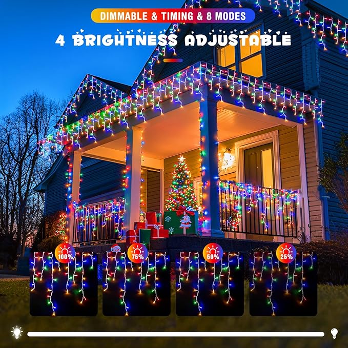 JMEXSUSS 400 LED 38.8Ft Icicle Christmas Lights With Remote - Outdoor Multicolor String Lights Plug in, 8 Mode for Outside Indoor House Yard Patio Eave Decorations