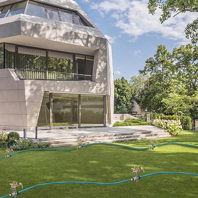 Biswing 2 Pack Impact Sprinkler Head on Metal Step Spike, Heavy Duty Zinc Alloy Lawn Sprinkler, Adjustable Coverage Nozzle on Sturdy Spike Base, 360 Degree Large Area Irrigation