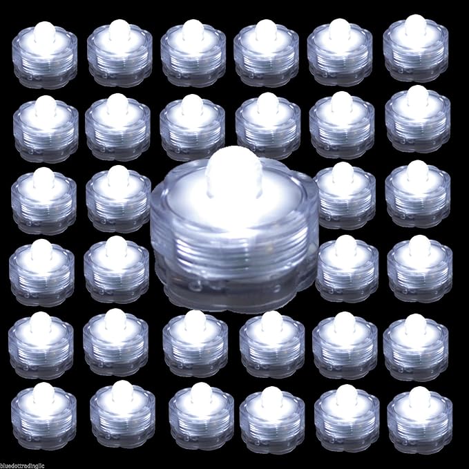 Bright LED Floral Tea Light Submersible Lights for Party Wedding (White, 20 Pack)