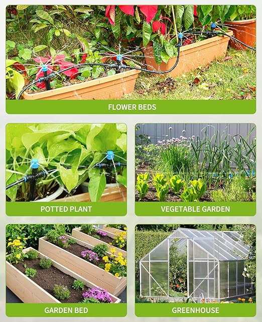 HIRALIY 168FT Garden Watering System, Drip Irrigation Kits for Plants, New Quick Connector, Blank Distribution Tubing, Saving Water Automatic Irrigation Equipment for Patio Lawn