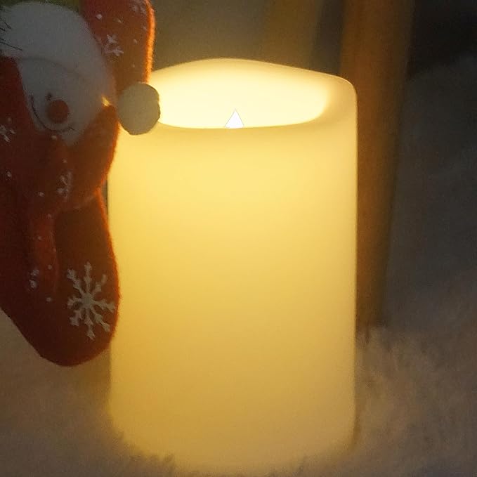 CANDLE CHOICE Extra Large Waterproof Outdoor Flameless Candle D6”xH9” Big Tall Battery Operated Pillar Candle with 6-hour Auto Timer Ivory Plastic Realistic Flickering LED Light for Garden Decorations