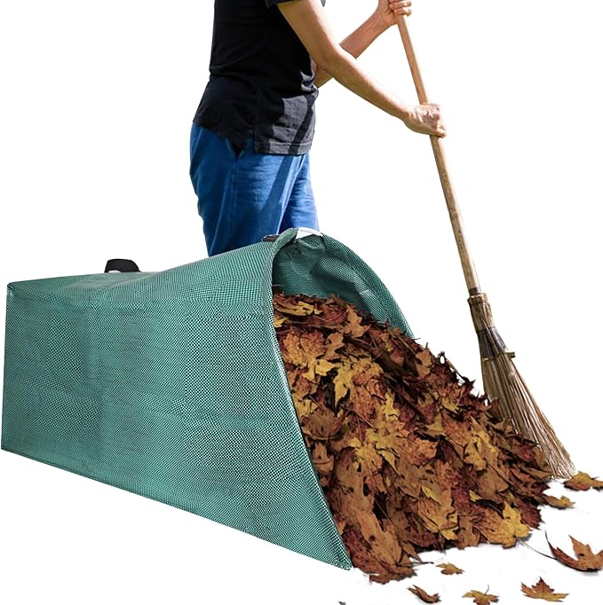 Leaf Collector Bag with Lid, Extra large lawn bags leaf bags,Heavy leaf pick up tools leaf loader,Reusable yard garden bags for leaves lawn trash (dustpan-shaped, 53 Gallon/200L)