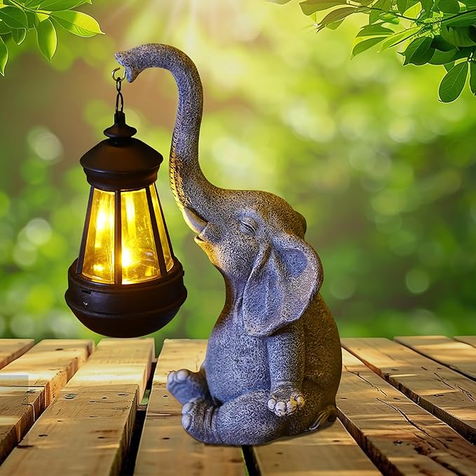 Attivolife Lucky Elephant Solar Statue Light for Garden Decor, Outdoor Waterproof Figurines Lamp, Art Patio Lawn Easter Balcon Yard Ornament - Beautifully Home Ideal Birthdays Gifts for Women Mom