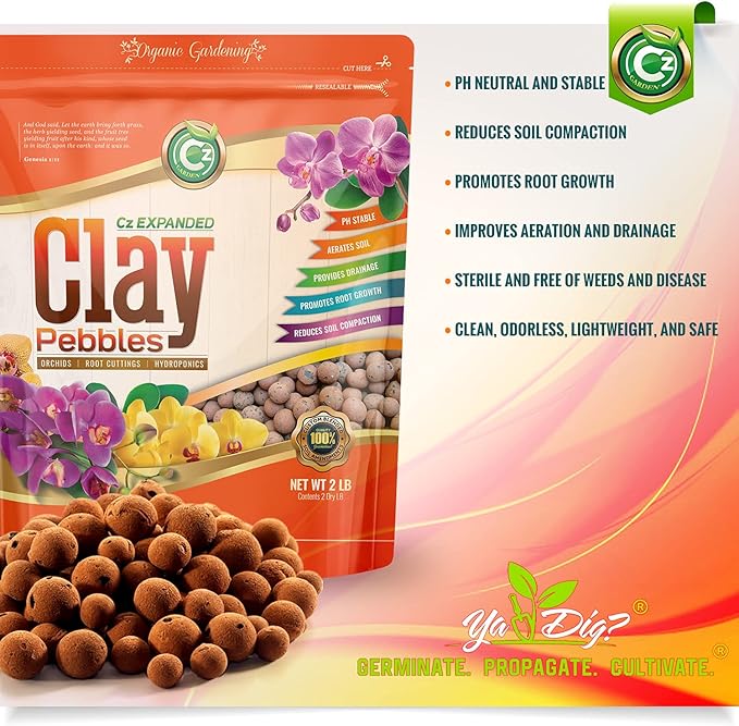 Expanded Clay Pebbles Grow Media for Orchids, NFT DWC Hydroponics, Aquaponics, Aquaculture LECA Plant Garden Soil Conditioner Amendment Ceramsite Aggregate (4 LB Cz Expanded Clay Pellets)