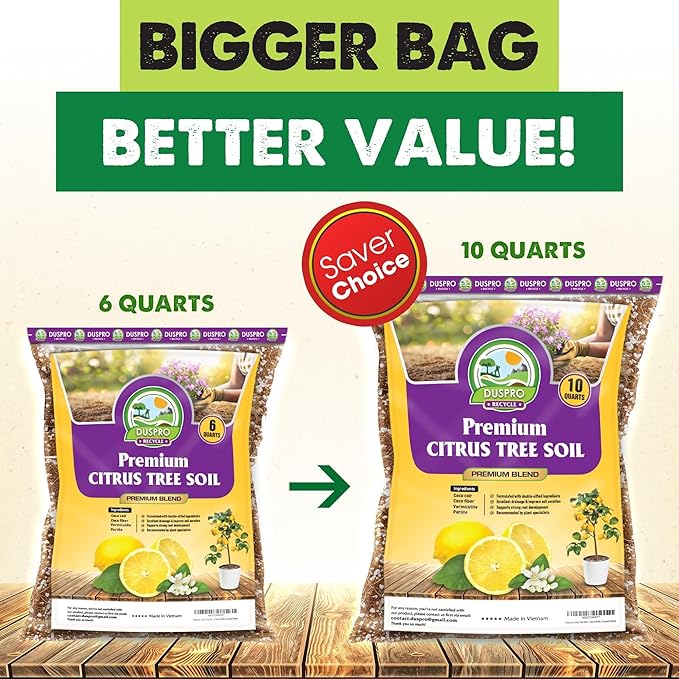 DUSPRO Recycle Citrus Tree Potting Soil Mix for Potted Lemon Tree, Specialized for Oranges, Fruit Tree Indoor Planting Pre-Mixed 4-in-1 Ready to Use (6 Quarts)