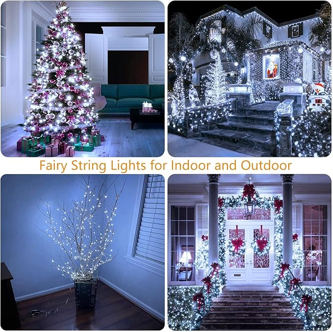66Ft 200LED Fairy Lights Plug in, Waterproof String Lights Outdoor & Indoor 8 Modes with Timer, Christmas Light Bedroom Decor, Twinkle Light for Girl's Room Garden Christmas Decorations (Cool White)