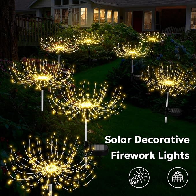 Solar Fireworks Lights Outdoor Waterproof Garden Fairy Light Outside Solar Sparkles Landscape Lights 120 LED Decorative Outdoor for Backyard Patio Pathway Lawn Party Walkway Decor, 4 Pack